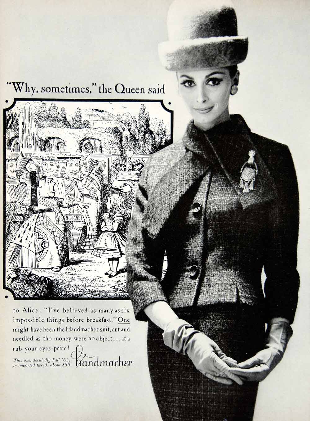 1962 Ad Vintage Handmacher Tweed Wool Suit Woman Gloves Hat 60s Fashion YMMA1