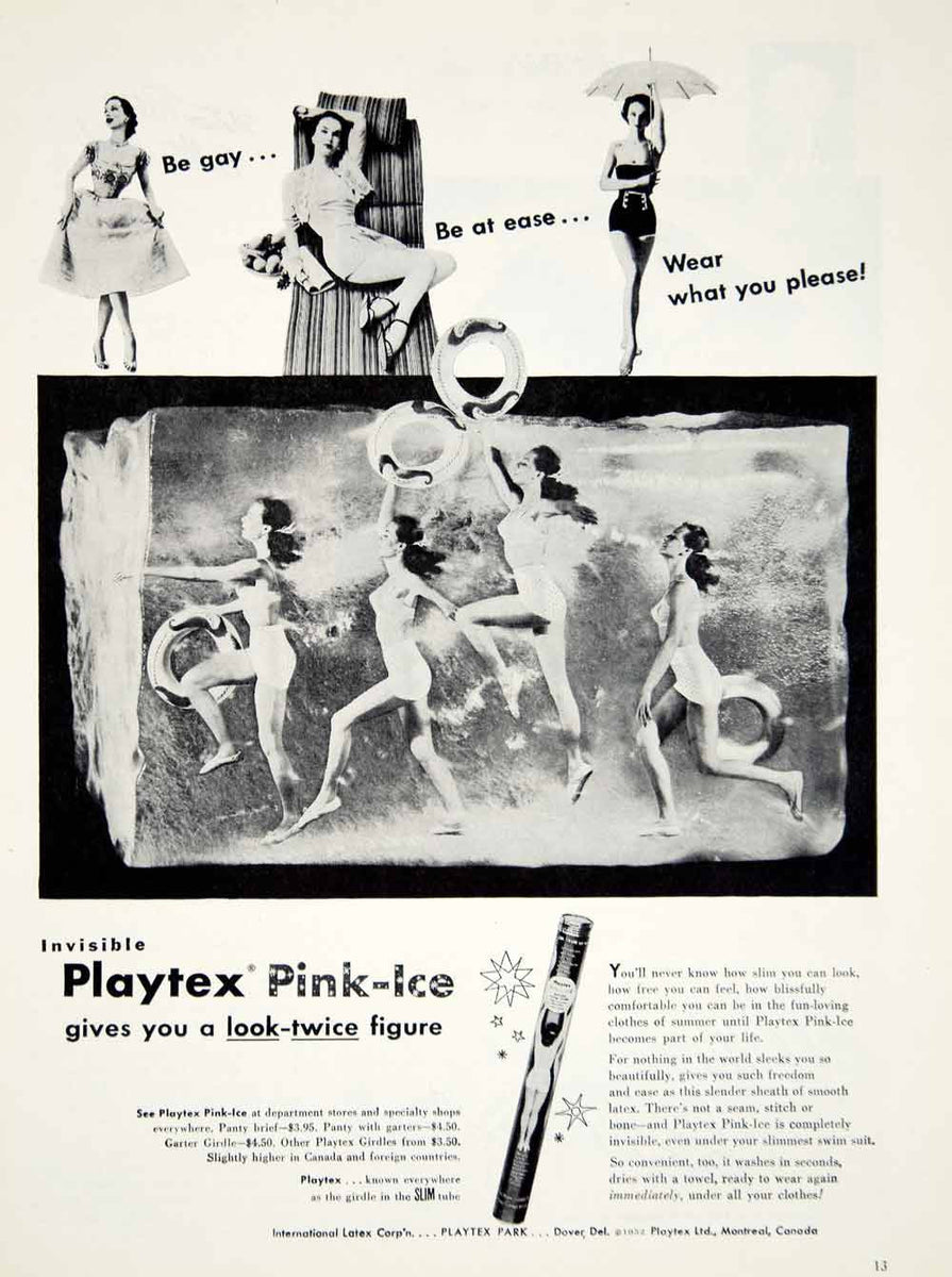 1952 Ad Vintage Playtex Pink-Ice Girdle Panty Underwear International