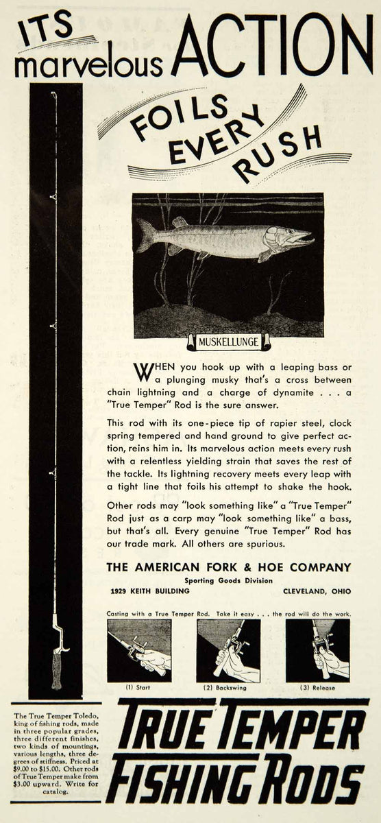 1931 Ad True Temper Toledo Fishing Rod Muskellunge 1929 Keith Bldg YNS