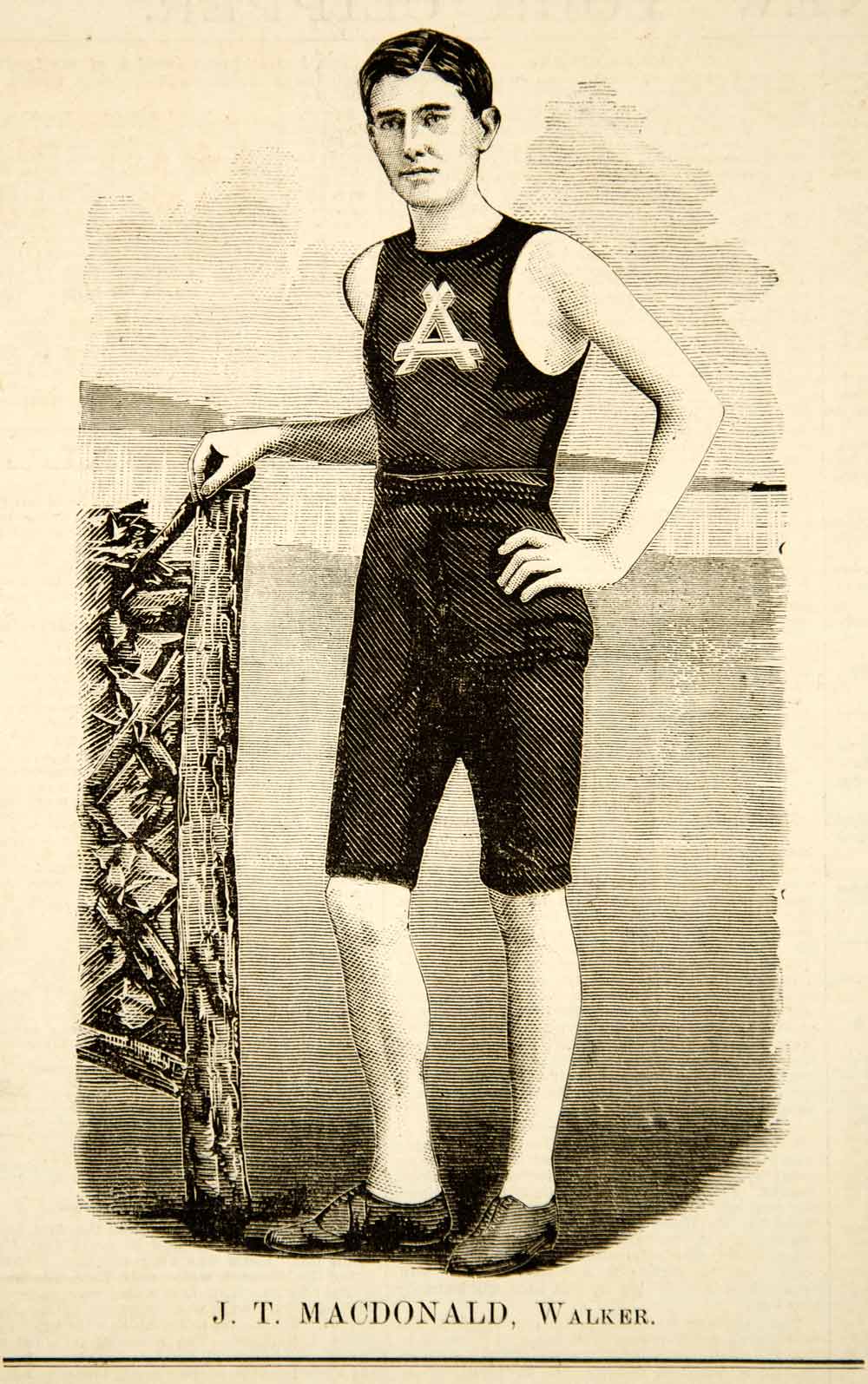 1887 Wood Engraving J. T. Macdonald Athlete Walker New York Walking Club YNY1
