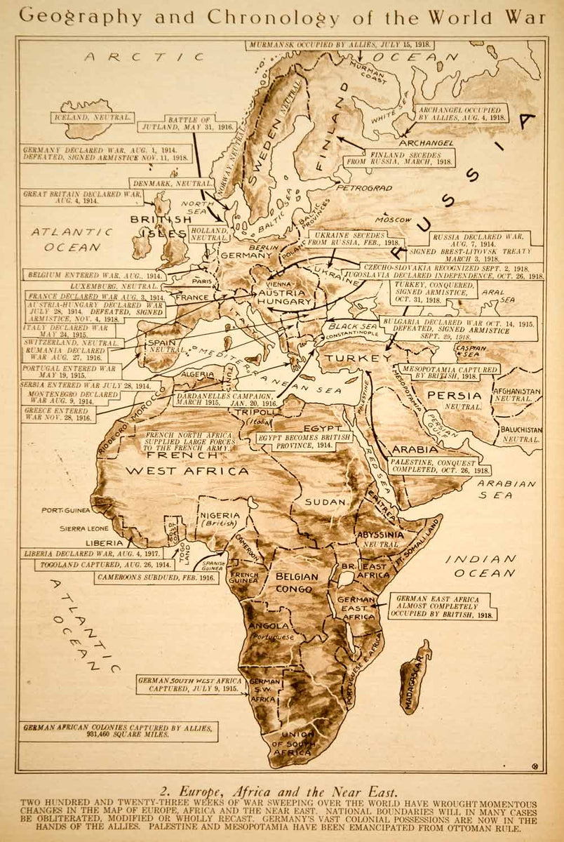 1918 Rotogravure Maps World War I Geography Chronology Historical Even ...