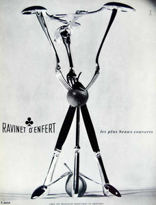 1958 Ad French Ravinet O'Enfert Silverware Fork Spoon Abstract Modern YPF1