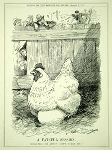 1915 Engraving PUNCH Cartoon Irish Question Convention Home Rule Ireland Chicken