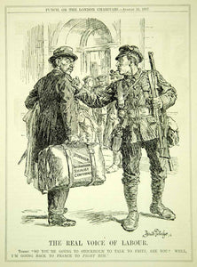 1917 Engraving WWI Political Cartoon British Soldier Labour Party B. Partridge
