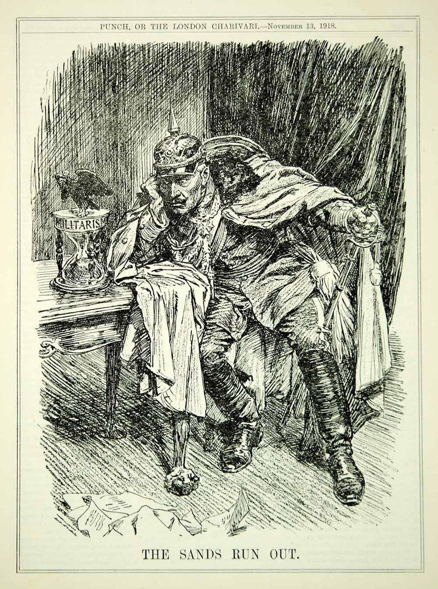 1918 Engraving WWI Cartoon PUNCH Kaiser Wilhelm II German Militarism W