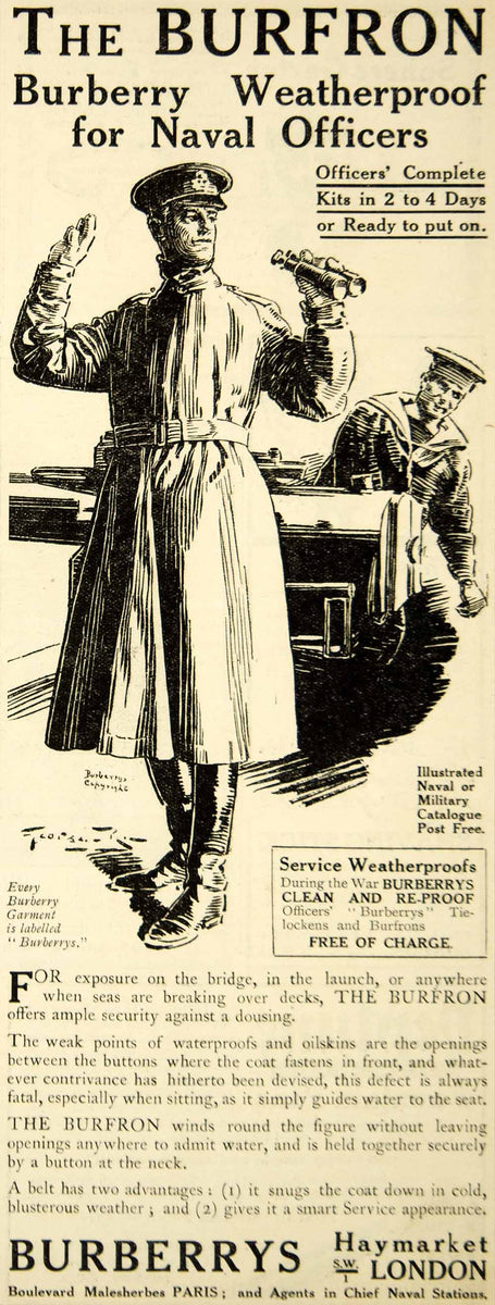 Ad Vintage WWI Burfron Burberry Trench Coat Raincoat – Period Paper Historic Art LLC