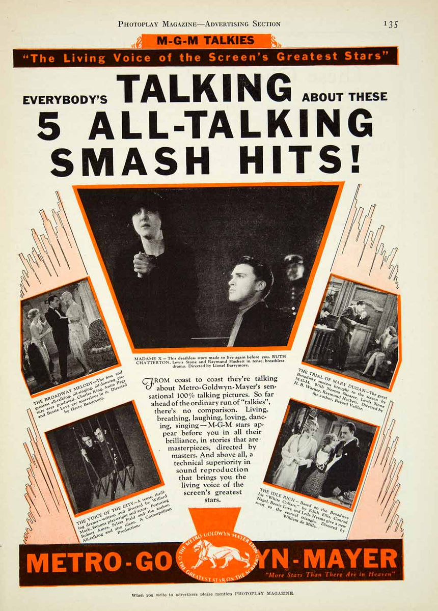 1929 Ad MGM Talkies Talking Film Sound Movie Madame X Broadway