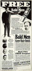 1929 Ad Vintage Quackery Vreeland Hair Tonic Baldness Cure Dandruff Hair YPP3