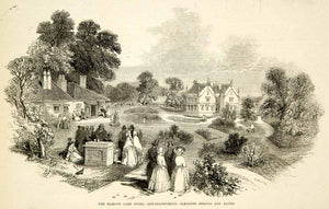 1847 Wood Engraving Harlow Carr Hotel Sulphureous Alkaline Springs England YPT1