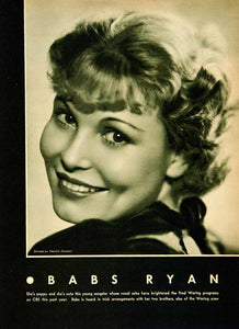 1934 Rotogravure Babs Ryan Radio Singer Portrait Fred Waring Maurice YRM1