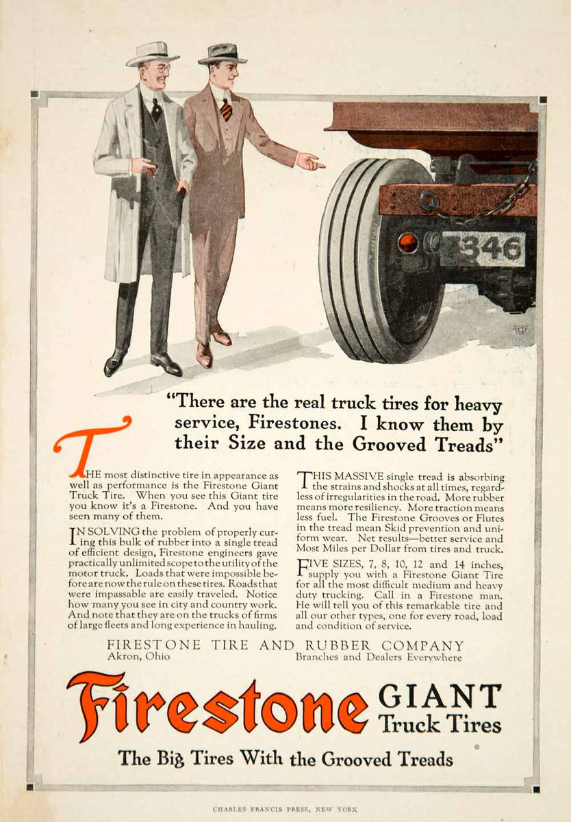 1917 Ad Firestone Giant Rubber Truck Tires Automobile Parts