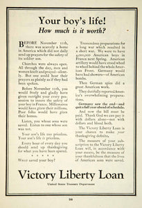 1919 Ad US Treasury Victory Liberty Loan Banking Finance World War I WW1 YRR1
