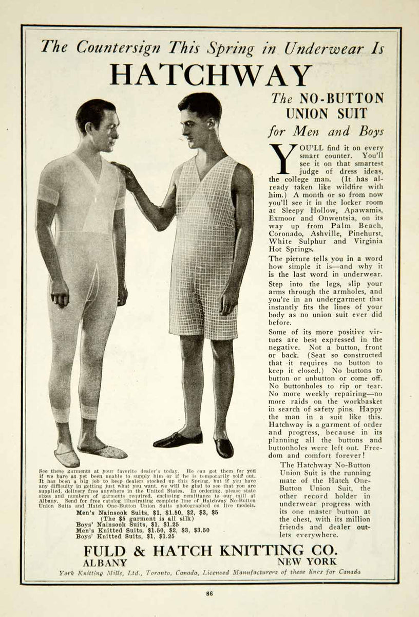 1922 Ad Fuld Hatch Knitting Company No Button Union Suit Underwear Gar –  Period Paper Historic Art LLC