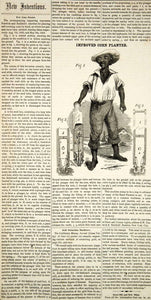 1856 Wood Engraving Antique Hand Corn Planter Black Americana Farming Tool YSA2