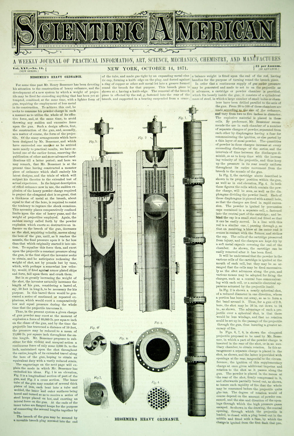 1871 Article Henry Bessemer Heavy Ordnance Guns Weapons Military Historic YSA3