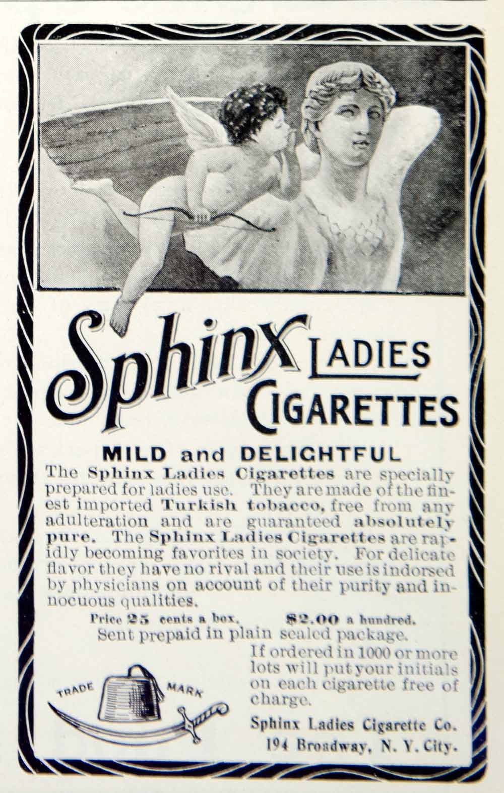 1903 Ad Vintage Sphinx Ladies Cigarettes Cherub Cupid Tobacco Women Smoking YSM2