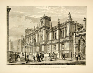 1870 Wood Engraving Art London University Buildings 6 Burlington Gardens YTG1