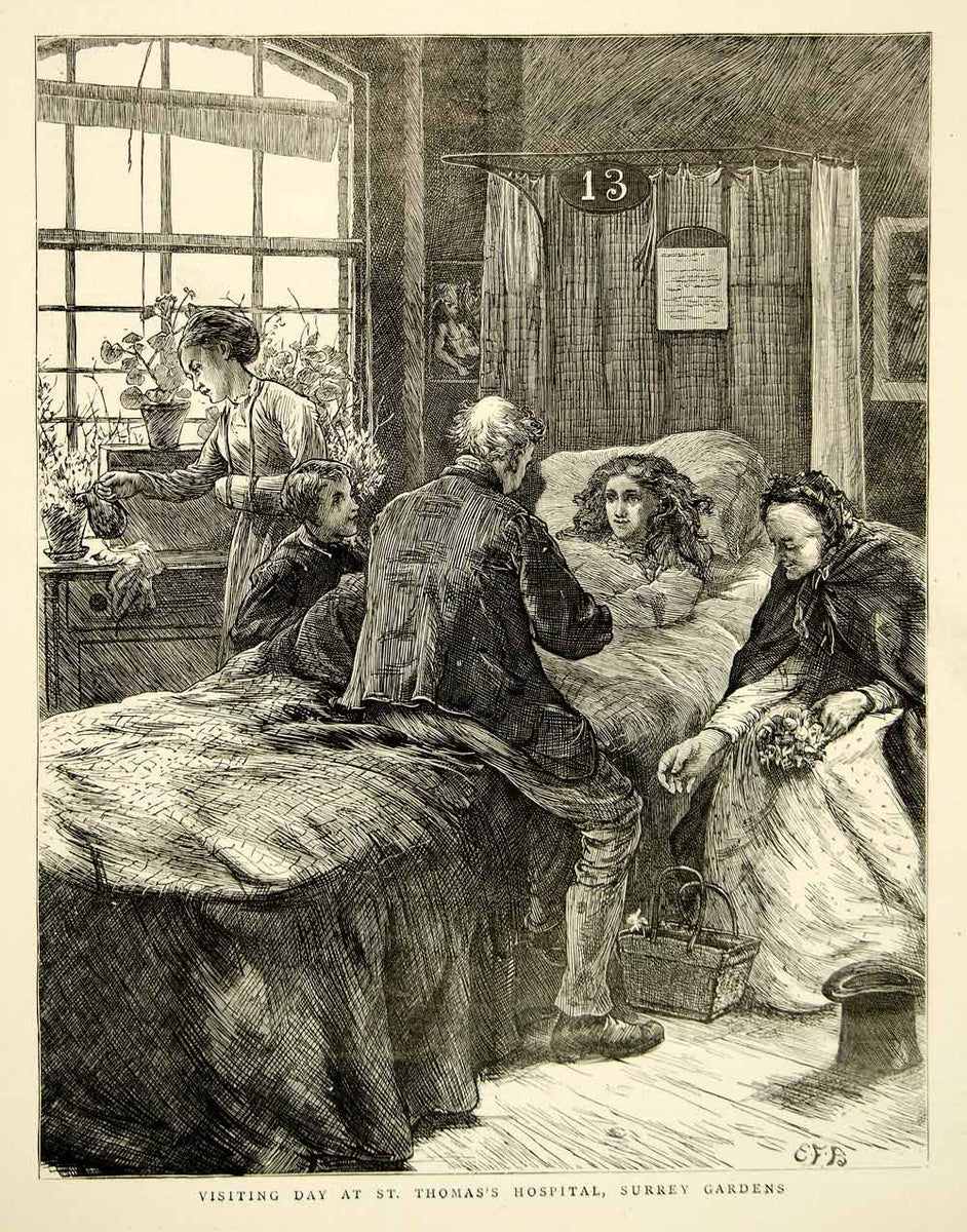 1871 Wood Engraving Art Victorian England St Thomas Hospital