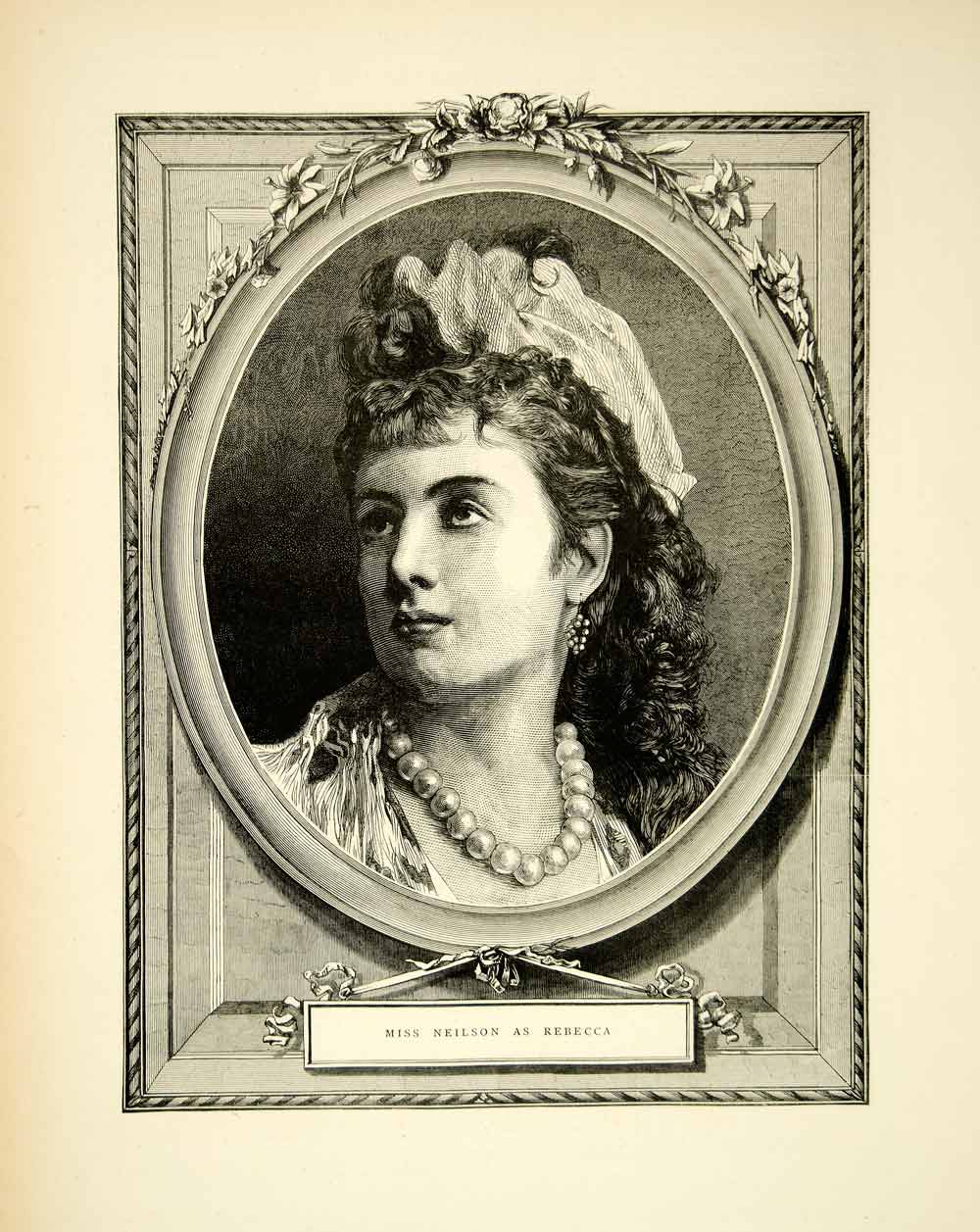 1871 Wood Engraving Art Victorian Portrait Woman Ms Neilson Rebecca Opera YTG2
