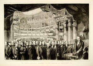 1873 Wood Engraving Art French National Assembly Versailles Theater Paris YTG6