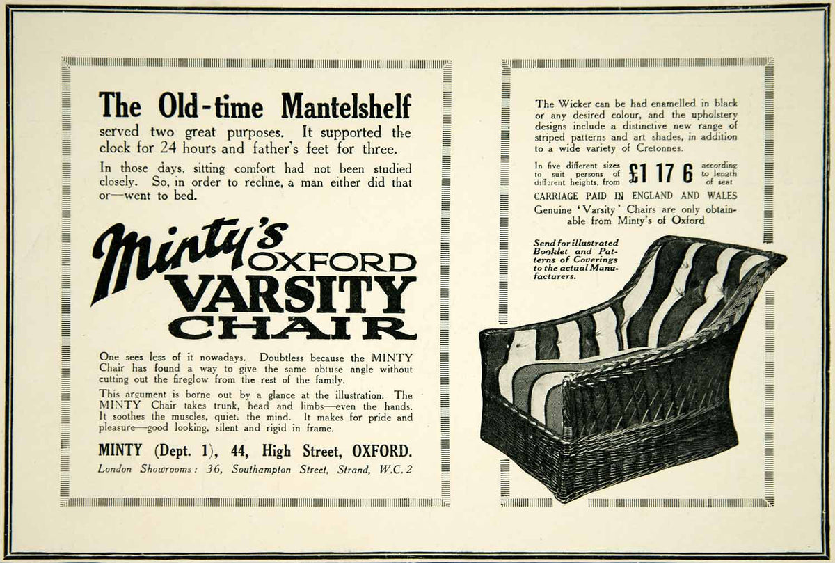 1925 Ad Minty's Oxford Varsity Chair 44 High Street Wicker