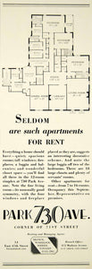 1929 Ad 730 Park Ave 71 St NY Luxury Apartment Floor Plan Brown Wheelock YTS2