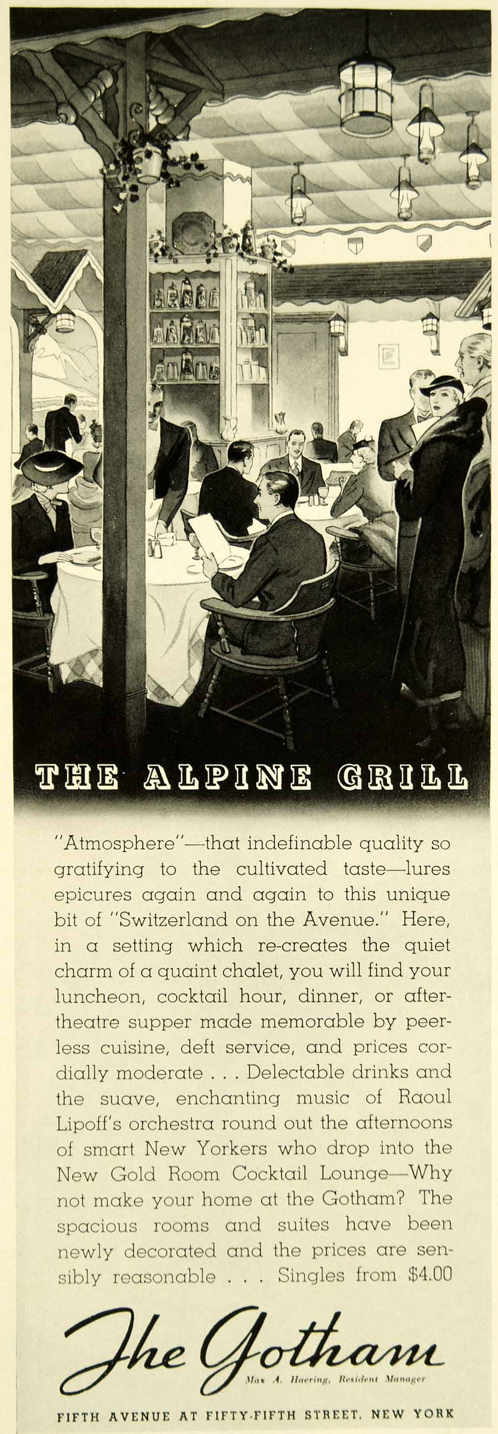 1936 Ad Alpine Grill Gotham Restaurant Lounge Dine Eat Switzerland New York YTS3