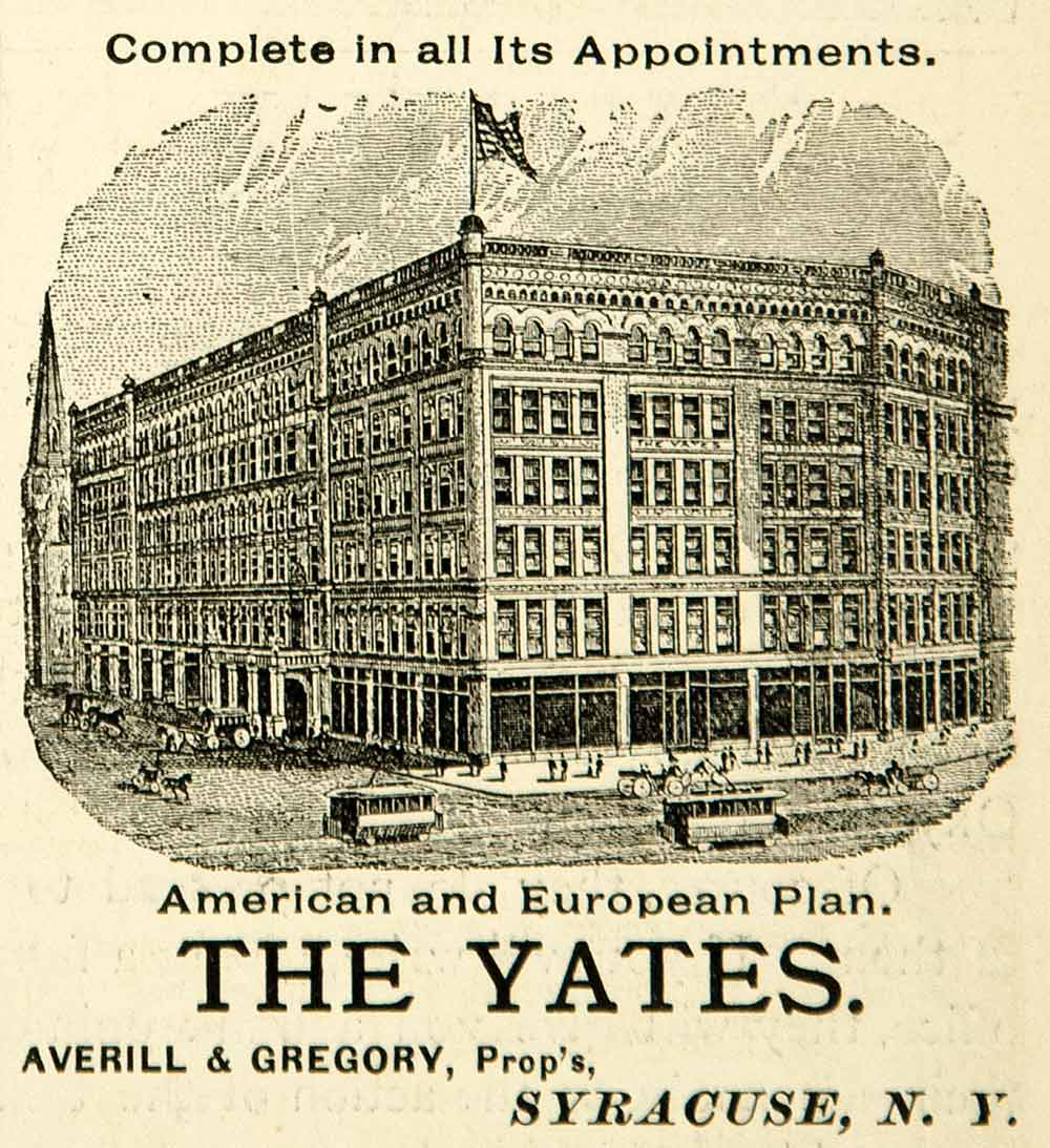 1895 Ad Yates Hotel Washington Montgomery Street Syracuse NY Historic YTT2