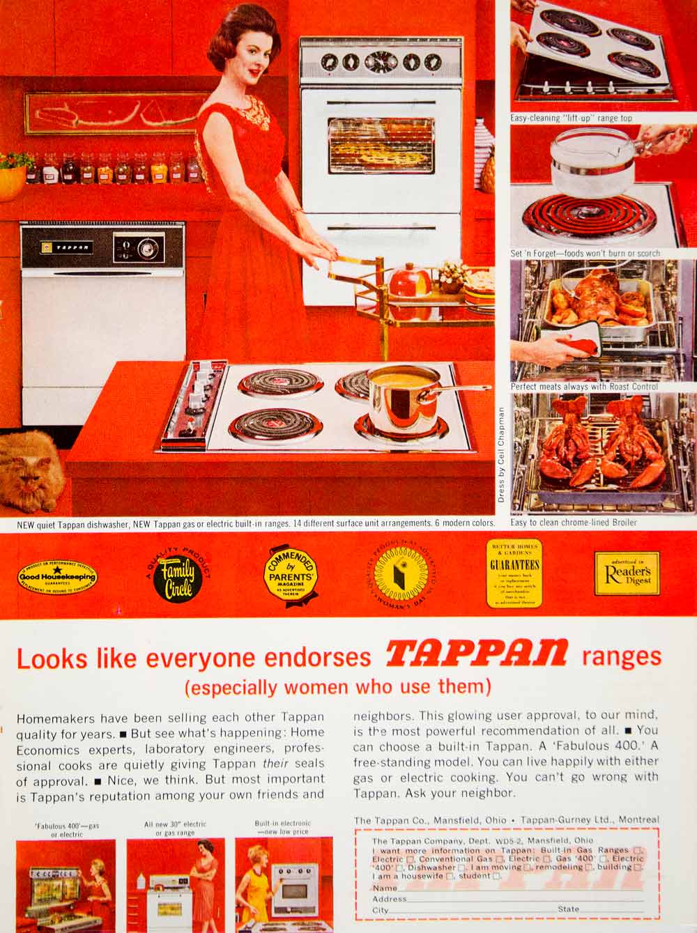 1962 Ad Tappan Gas Electric Range Stove Oven Appliance Retro Red Kitchen YWD2