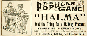 1891 Ad Halma Boardgame EI Horsman 341 Broadway NY Victorian Toy Table YYC1