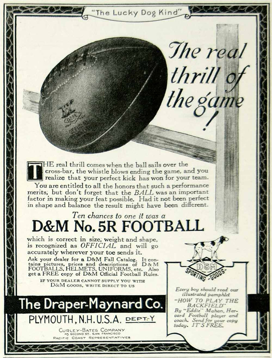 1924 Ad Draper-Maynard D&M No 5R Football Sporting Goods Athlete Lucky – Period Paper Historic Art LLC