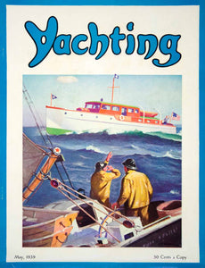 1939 Cover Yachting Magazine May Yacht Pleasure Craft Art Fishermen Fishing Boat