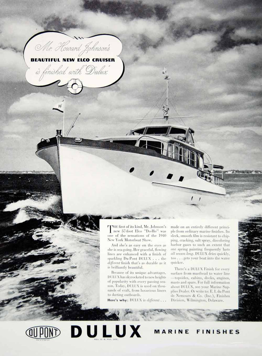 1940 Ad DuPont Dulux Marine Paint Elco DoHo Cruiser Yacht Boat Howard