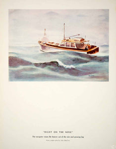 1940 Color Print John MacEvoy Nautical Art Motor Boat Navigation Rain Fog Ocean