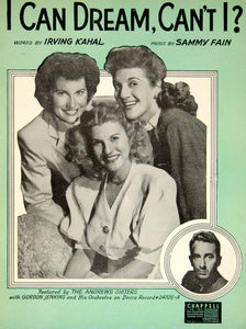1937 Sheet Music I Can Dream, Can't I? Andrews Sisters Irving Kahal Sammy ZSM1