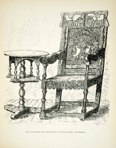 1879 Lithograph Dorothea Wright Art Oak Chair Table Furniture Bolton Hall ZZ16