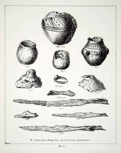 1858 Lithograph John M Gresley Art Archaeology Anglo-Saxon Pottery Weaponry ZZ3