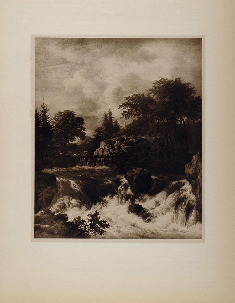 1901 Ruysdael Waterfall River Rapids Water Lithograph - ORIGINAL 100