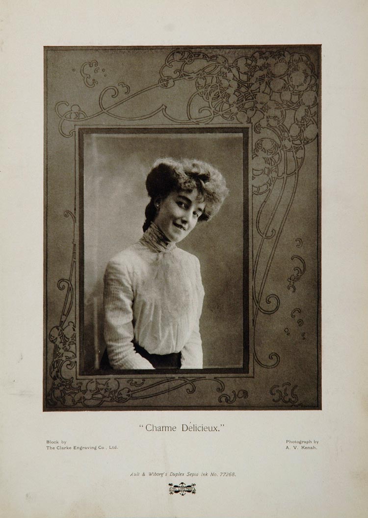 1905 Victorian Woman Lady Portrait A. V. Kenah Print - ORIGINAL HISTORIC 1905
