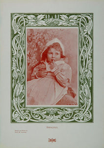 1905 Victorian Child Portrait Art Nouveau Design Print - ORIGINAL 1905
