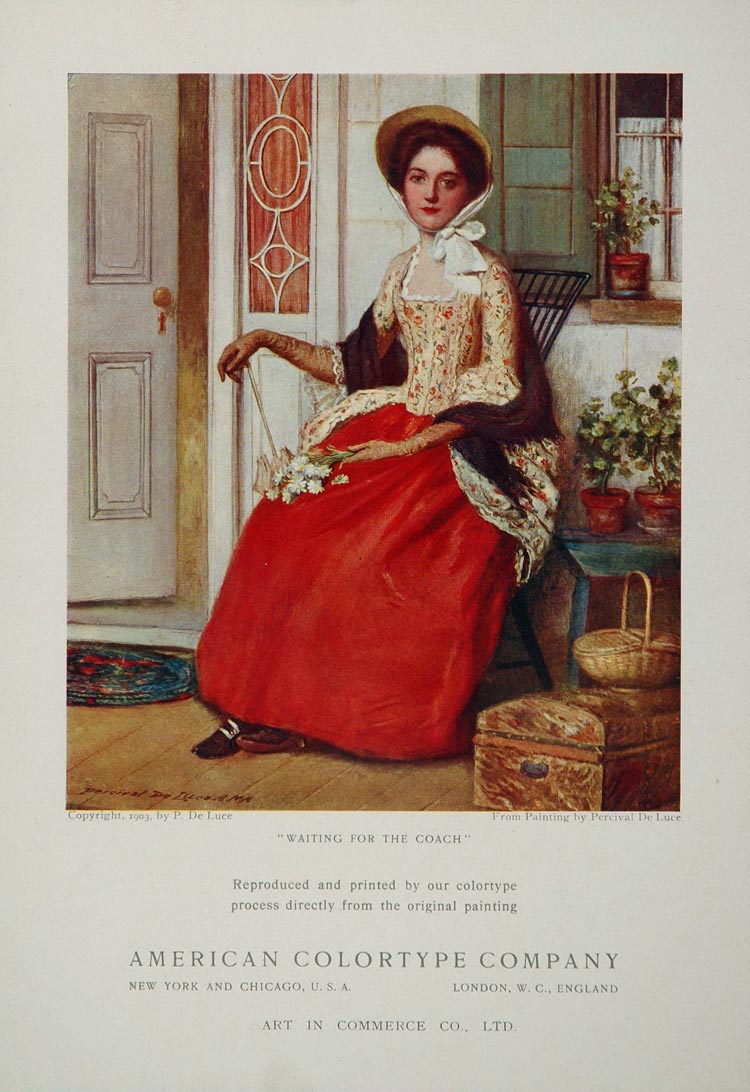 1905 Percival De Luce Lady Waiting for the Coach Print - ORIGINAL 1905