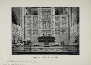 1905 Reredos Truro Cathedral Altar England Church Print ORIGINAL HISTORIC 1905