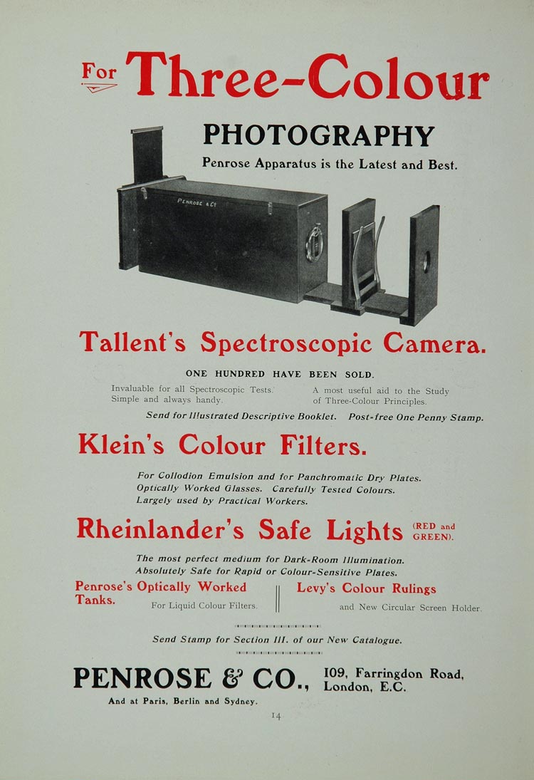 1905 Ad Tallent Spectroscopic Camera Color Printing - ORIGINAL ADVERTISING 1905