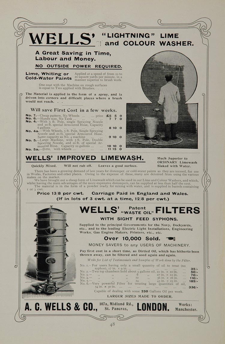 1905 Ad A. C. Wells Limewash Washer Waste Oil Filters - ORIGINAL 1905