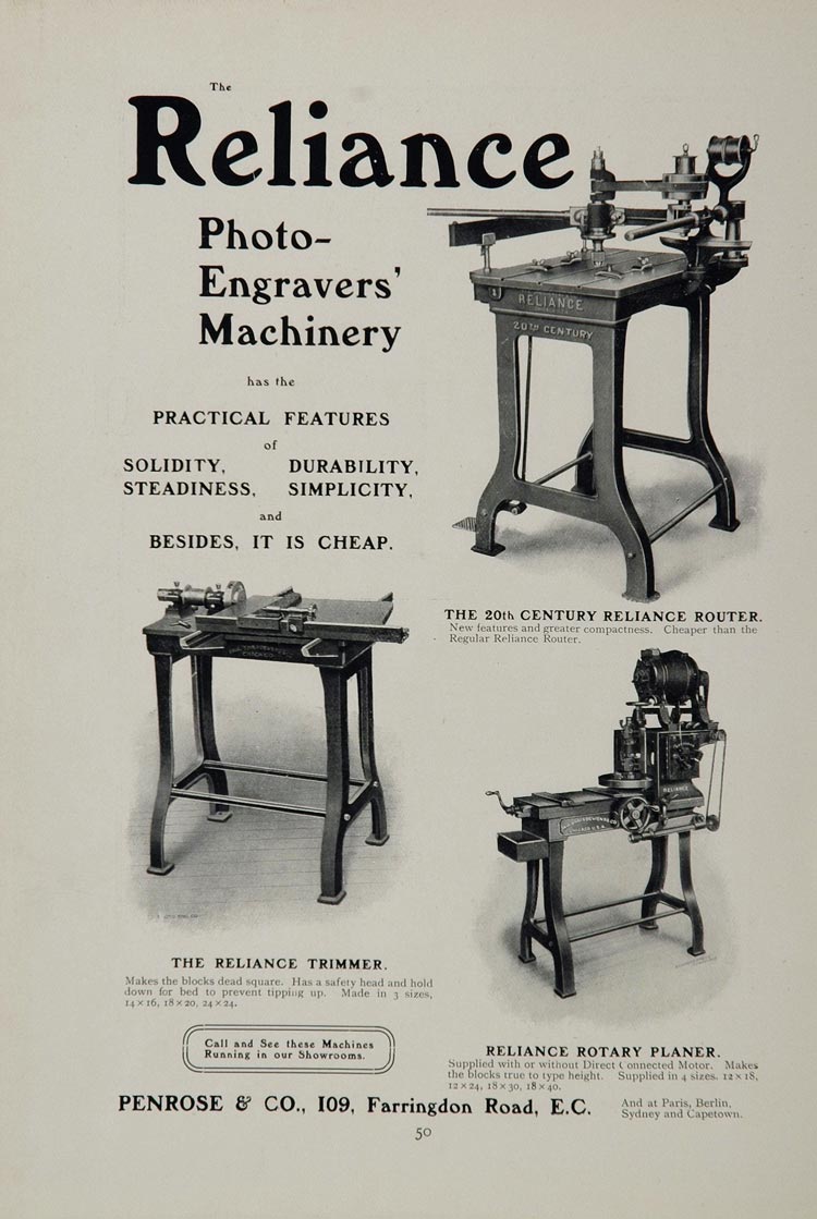 1905 Ad Reliance Trimmer Router Rotary Planer Antique - ORIGINAL 1905