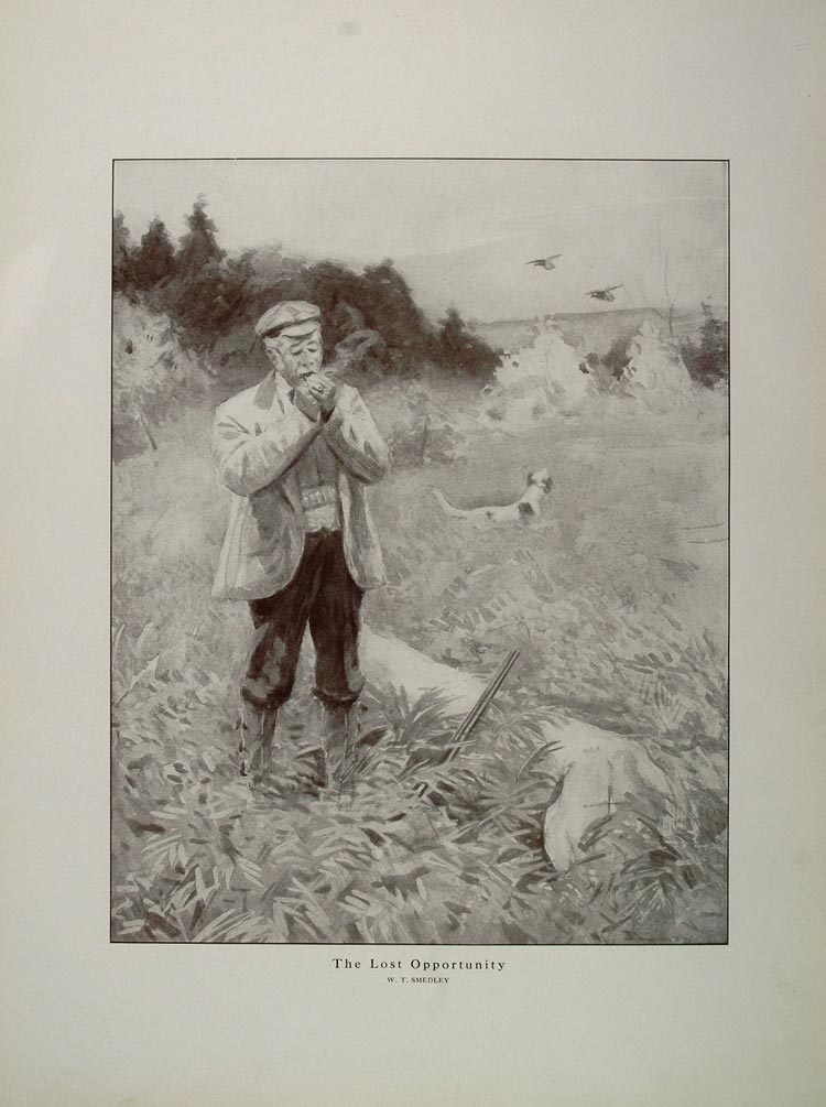 1914 A. B. Frost Lost Opportunity Hunter Pipe Dog Print ORIGINAL HISTORIC AA1