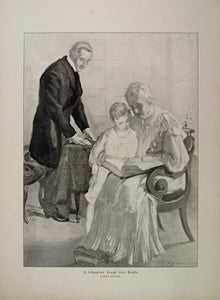 1914 Albert Sterner Child Bible Grandmother B/W Print ORIGINAL HISTORIC AA1