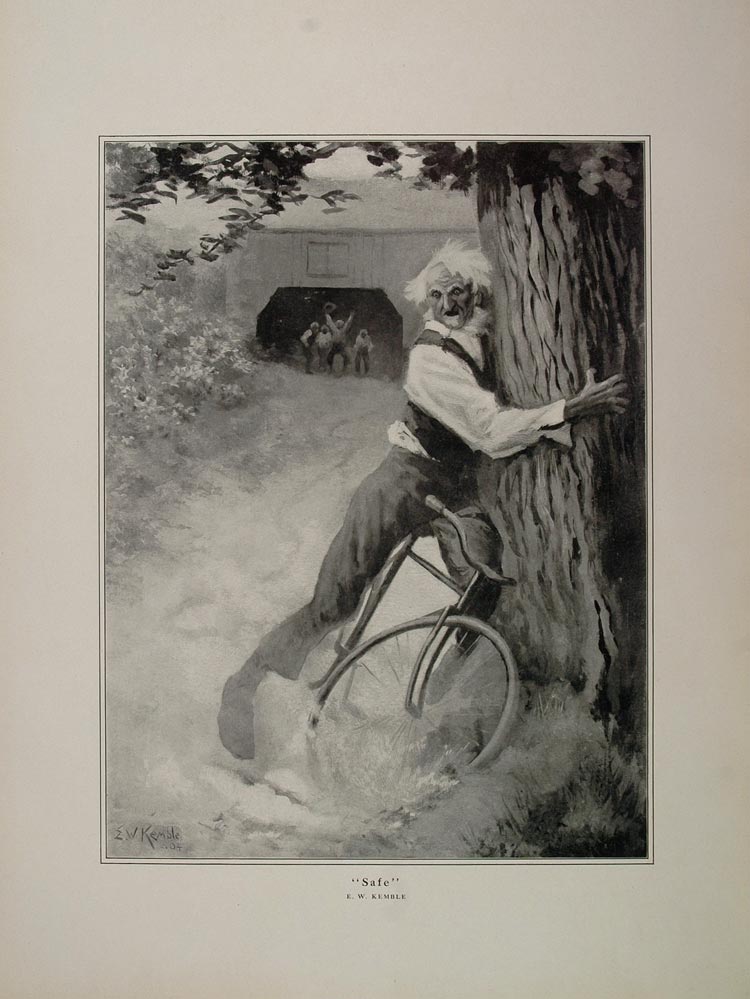 1914 E. W. Kemble Old Man Bicycle Bike Ride B/W Print ORIGINAL HISTORIC AA1