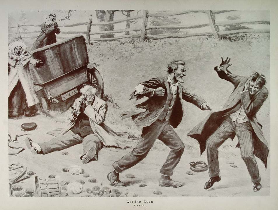 1914 A. B. Frost Car Automobile Accident Fight Print - ORIGINAL HISTORIC AA1