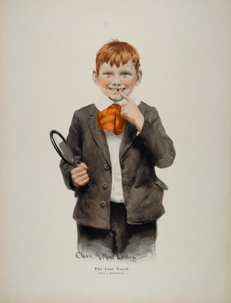ORIGINAL 1914 Chas. A. MacLellan Boy Tooth Color Print - ORIGINAL AA2